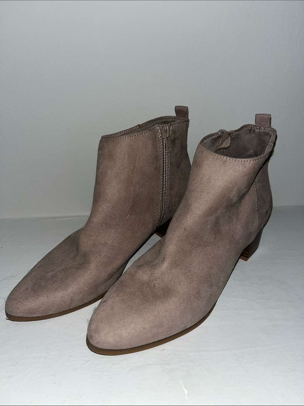 Old Navy Taupe Suede Ankle Booties with Side Zip